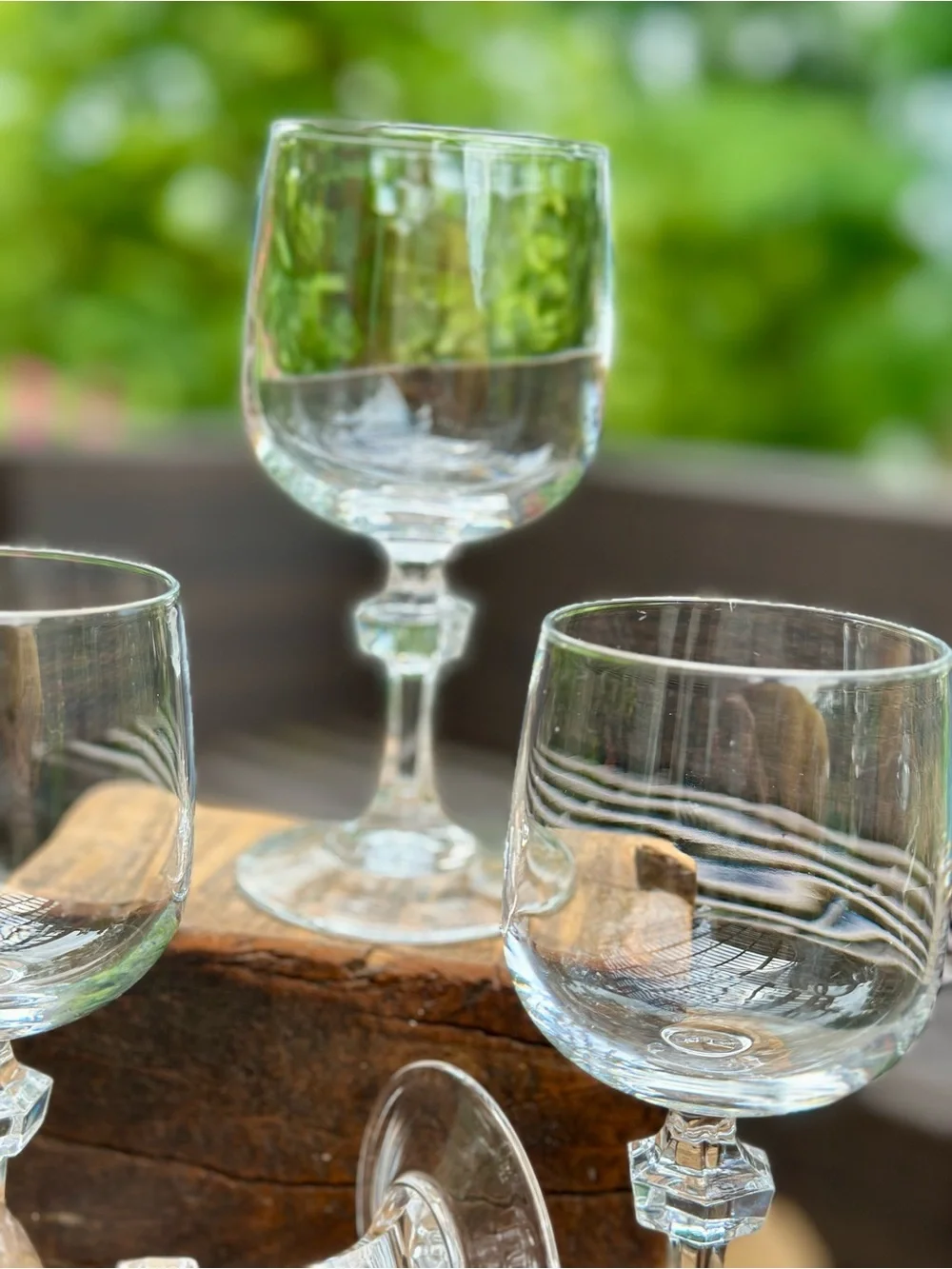 Vintage Clear Wine Glasses Set of 4 Faceted Knop Stem Elegant Barware